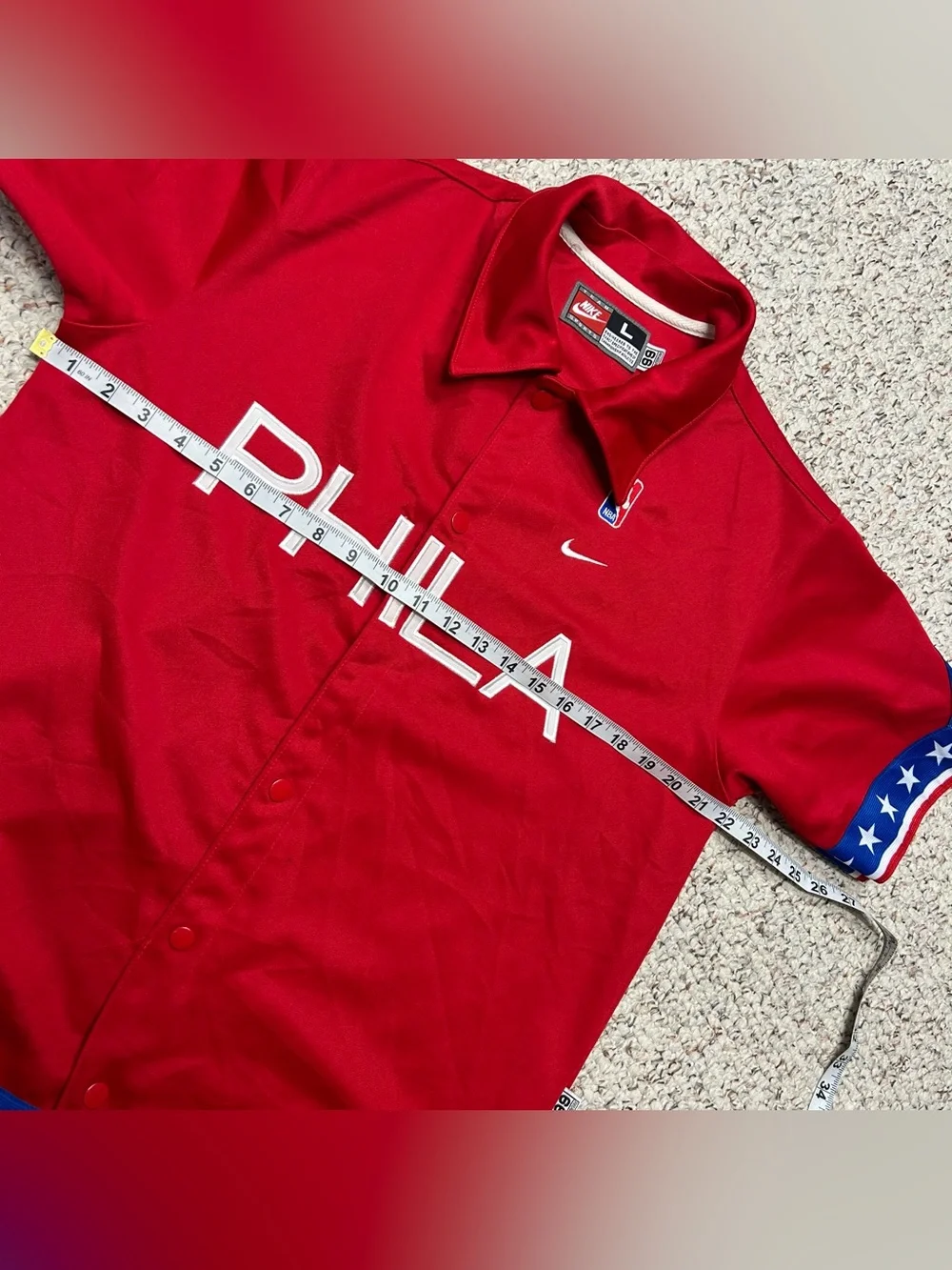 Nike Philadelphia 76ers Warm Up Shooting Shirt Large Red Snap Button Vintage 90s